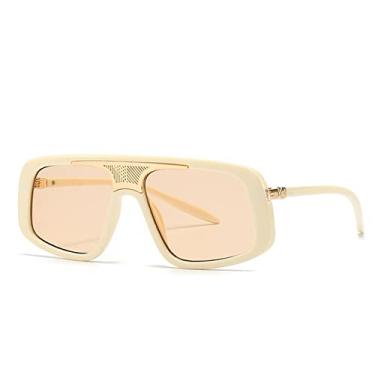 Imagem de Óculos de sol vintage superdimensionados com escudo de uma peça para homens quadrados verde listra vermelha óculos de sol feminino tons gradientes uv400, chá bege, sem estojo