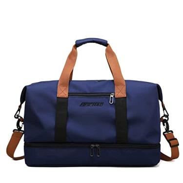 Imagem de Bolsa de viagem portátil bolsa de bagagem de viagem de curta distância de grande capacidade leve separação seca e molhada bolsa de fitness esportiva (Azul marinho)
