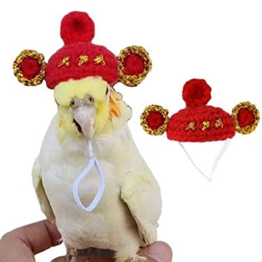 Imagem de Barn Eleven Chapéu de pássaros fofos com chapéu divertido para papagaio, capa de cabeça de aniversário/dia das bruxas/festa de Natal para cacatuas periquitas Conure Lovebird (vermelho, verde bochechado)