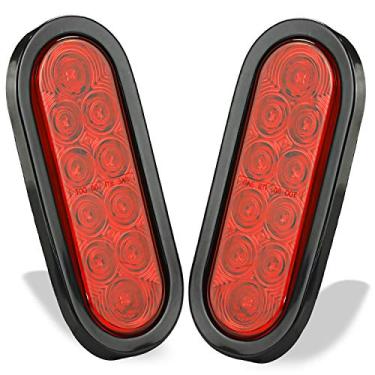 Imagem de Lâmpadas traseiras de reboque ovais de 15 cm da Wellmax, kit de luzes traseiras ovais vermelhas de 2 peças com 10 diodos de energia LED brilhante, impermeável submersível