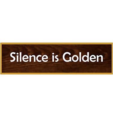 Imagem de Imprue Placa de identificação de mesa - Placa de nome de plástico para escritório - 5 x 20 cm - Estilo minimalista - "Silence is Golden" - Presente de escritório engraçado
