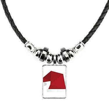 Imagem de DIYthinker Chapéu de Natal abstrato com estampa de origami, colar com pingente de corda de couro