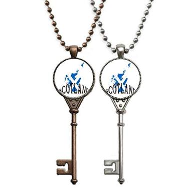 Imagem de OFFbb-USA Colar de chave com bandeira escocesa com símbolo da cultura para decoração de casais