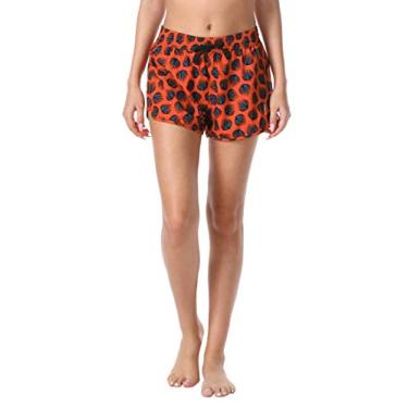 Imagem de Nonwe Short de corrida feminino de secagem rápida com estampa de pena de pavão verão com capuz surf shorts cordão vermelho PP