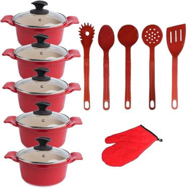 Imagem de Jogo Panela Vermelha Marmorizada Talher Javali AAL 16A24Cm