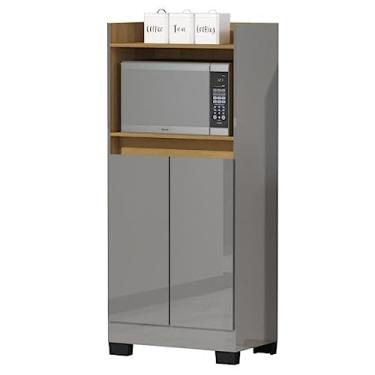 Imagem de Buffet Aparador Armário Organizador Multiuso Cozinha Balcao para Forno Microondas 2 Portas Jet Primus - Cinza Ônix/Mel