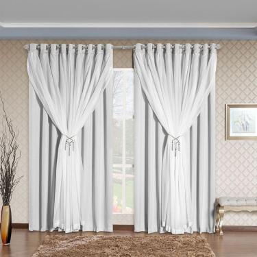 Imagem de Cortina Arezzo 2,00M X 1,70M Varão Simples Tecido Blackout Com Voal Clássica Janela - Gelo
