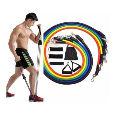Imagem de Kit Elásticos Musculação 11 Peças Funcional Pilates - Power Resistance