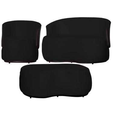 Imagem de Kit 1 Poltrona 1 Namoradeira e 1 Puff Grande Suede Estilo Orgânico Beatriz Composê Corino Marrom - Estopar