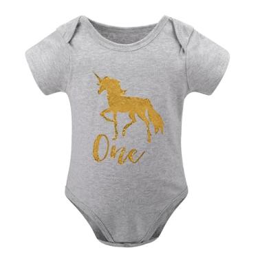 Imagem de SHUYINICE Macacão de bebê de um aniversário fofo unissex macacão infantil de uma peça macacão divertido para recém-nascido, Cinza, 3-6 Months