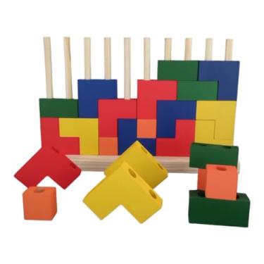 Imagem de Blocos de Encaixe Vertical Quebra Cabeça Vertical Blocos de Encaixe Grande Infantil Brinquedo Educativo MDF