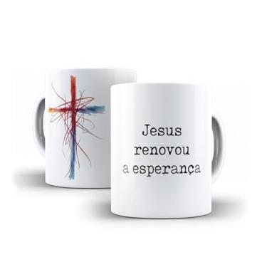 Imagem de Caneca cerâmica branca Jesus cristo com frase Jesus renovou a esperança