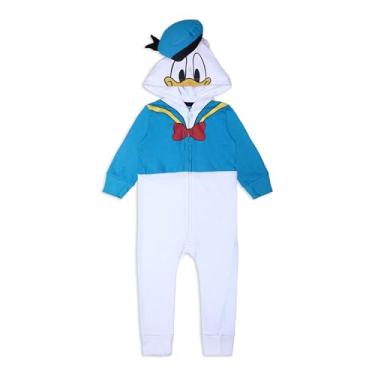 Imagem de Disney Boy's Donald Duck Hooded Coverall Creeper with Hat, 100% Cotton, Blue, Size 6M