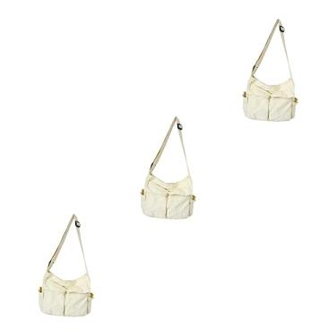 Imagem de Adorainbow Bolsa mensageiro 2 peças de lona feminina feminina bolsa de compras branca, Branco, 3 peças, 34X15X40CMx3pcs