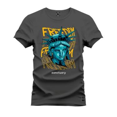 Imagem de Camiseta Plus Size Casual Malha Confortável Estampada Estatua Freddy Grafite G3