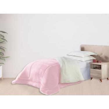 Imagem de Coberdrom Cobertor Edredom Solteiro Sherpa Lã de Carneiro 2,40m x 1,60m (Rosa)