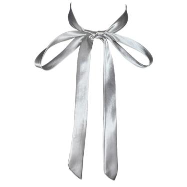 Imagem de Gravata borboleta feminina longa de seda, gravata borboleta feminina de cetim/gravata borboleta para decoração de camisetas presente de dia das mães W-B-T1, Prata, tamanho �nico
