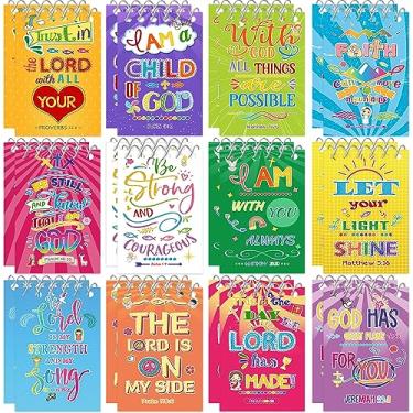 Imagem de Blocos de notas com versículos religiosos da Bíblia, mini cadernos cristãos motivacionais, estilo multicolorido, pequenos blocos de notas para crianças e adultos, material escolar dominical, 12