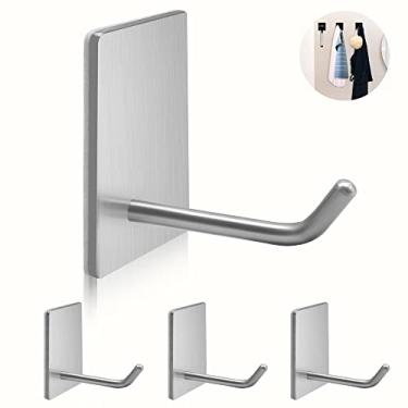 Imagem de Ganchos adesivos resistentes, gancho de parede autoadesivo de aço inoxidável longo, ganchos de toalha pegajosos para cozinha, banheiro, ganchos de porta à prova d'água para pendurar o casaco de chapéu de chave da TONHTCAT (4 pacotes (prata))