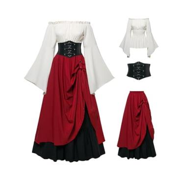 Imagem de FORTMAC Renaissance Costume Women Ren Faire Medieval Dress for Women with Corset Fairy Costume Halloween Red XL