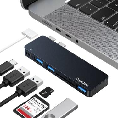 Imagem de RayCue Adaptadores USB C Hub para MacBook Pro/Air 6 em 1 com Thunderbolt 3, USB 3.0*3, Leitor de Cartão SD/TF, Acessórios para MacBook Pro/Air 2022-2018