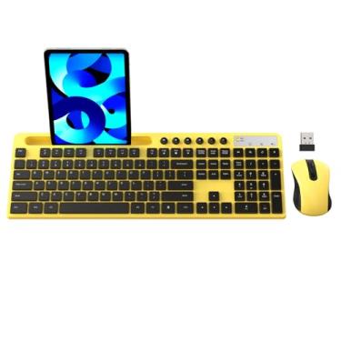 Imagem de Combo de teclado e mouse sem fio, teclado de computador sem fio ergonômico MARVO 2.4G com suporte para tablet e celular, mouse silencioso com 6 botões, compatível com MacBook, Windows (amarelo)