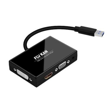 Imagem de FLY KAN Adaptador de placa gráfica externa de vídeo USB 3.0 para HDMI-DVI-VGA para vários monitores/laptop - adicione adaptador HDMI e DVI-D ou VGA - compatível com Windows - tela espelhada, estendida