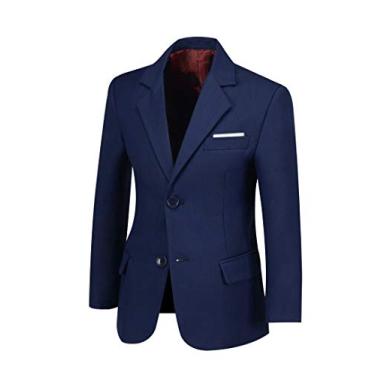 Imagem de SaiLiiny Blazer para meninos, casaco de um botão, azul, terno para crianças, caimento justo, com lapela e blazer formal, Azul, 16
