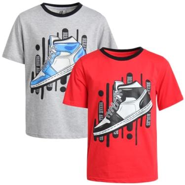 Imagem de Pro Athlete Camisetas de desempenho para meninos - Pacote com 2 camisetas esportivas de algodão de desempenho - Camiseta juvenil para meninos (8-16), Tênis cinza/vermelho, 8