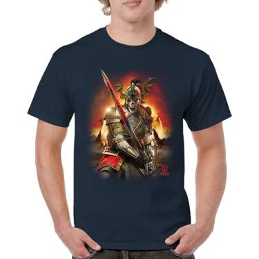 Imagem de Camiseta masculina Apocalypse Reaper Fantasy Skeleton Knight with a Sword Medieval Legendary Creature Dragon Wizard, Azul marinho, P