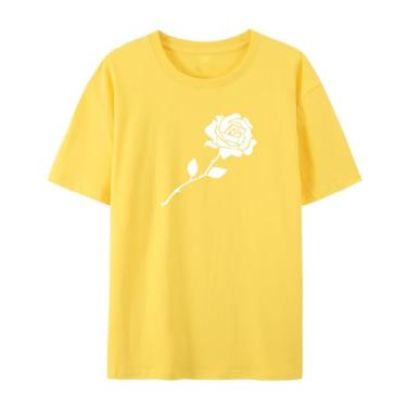 Imagem de Camiseta com estampa rosa para esposa para homens e mulheres por amor, Amarelo, XXG
