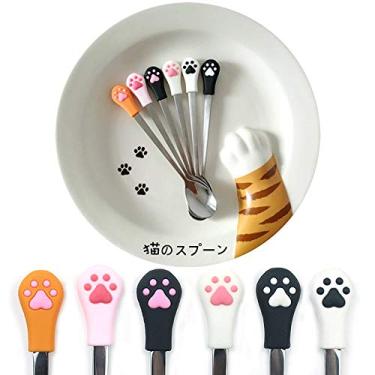 Imagem de Cabeça de silicone design de pata de gato de aço inoxidável café/chá/sobremesa/bebida/mistura/milkshake colher de mesa talheres utensílios de mesa colher suspensa