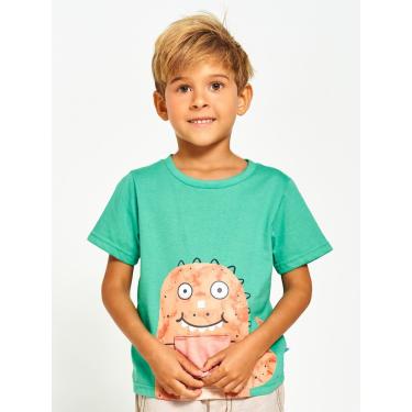 Imagem de Infantil - Camiseta Menino Estampa Dino Divertido Tam 1 a 12 anos Hortelã  menino