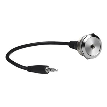 Imagem de YiKaiEn Adaptador de montagem em painel estéreo TRS de 3,5 mm - conector redondo roscado, cabo curto macho para fêmea, para fones de ouvido e microfones 20 cm, prata