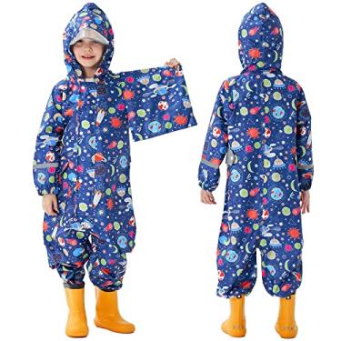 Imagem de Fewlby Fato de chuva infantil para meninos, moletom com capuz e zíper, impermeável, capa de chuva infantil, tamanho P de 1 a 3 anos