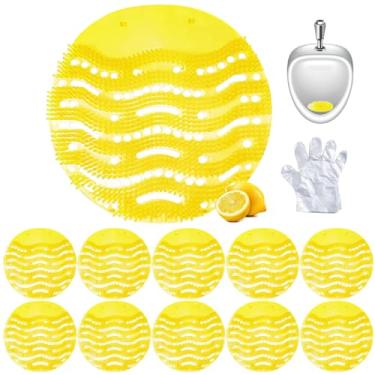 Imagem de 10 pacotes de desodorizador de telas de mictório, antisalpicos de bolo de mictório e aromatizador – ideal para escolas, banheiros, banheiros, escritório (amarelo)