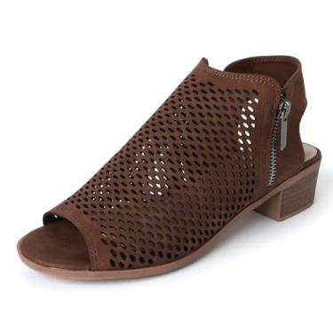 Imagem de J. Adams Botas femininas Tracy – Peep Toe Bota de salto baixo, Couro vegano marrom, 37