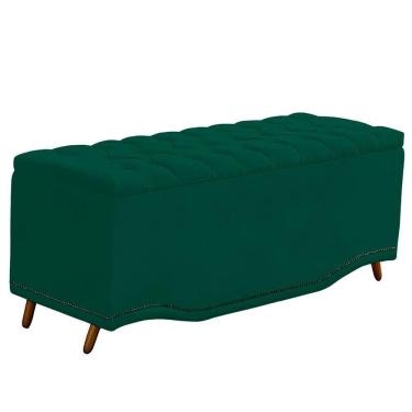 Imagem de Calçadeira Baú Casal Estofada Maitê Veludo Cor Verde Esmeralda