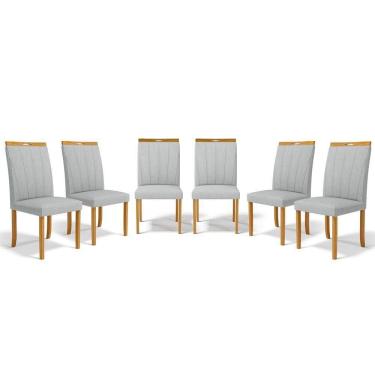 Imagem de Kit Com 6 Cadeiras Aurora Madeira Maciça Estofadas Para Mesa De Jantar Linho Cinza 407