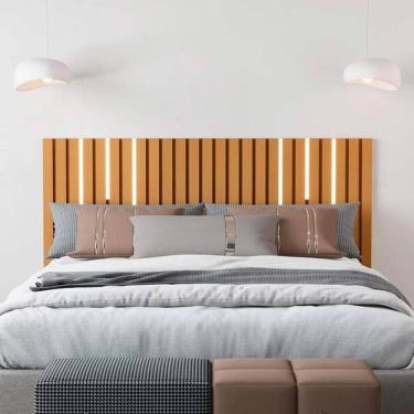 Imagem de Cabeceira Ripado Maracá 162cm Para Cama de Casal/Queen Com Led Nature - Rede Móveis