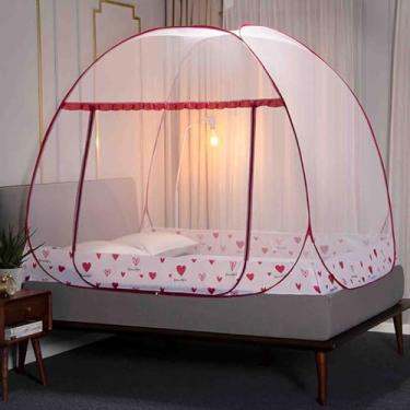 Imagem de JUSHZ Rede mosquiteira de viagem para rede de cama de casal dossel para cama de casal cortinas de cama de quarto cortinas de cama dobráveis cortinas de fio de cortina densa grossa armação de arame de