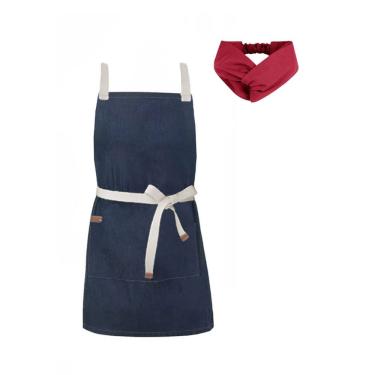 Imagem de Avental Jeans e Faixa Cozinha Vermelha Restaurante Bistro