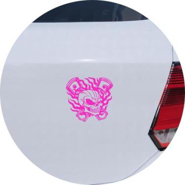 Imagem de Adesivo de Carro Caveira E Pistão Tuning - Cor Rosa - Melhor Adesivo, 