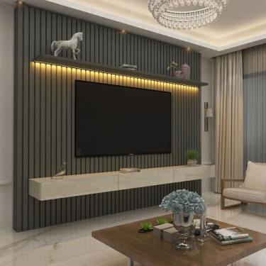 Imagem de Home para TV Ripado com LED Nobre 230 Grafite Off White - Gelius - Gel