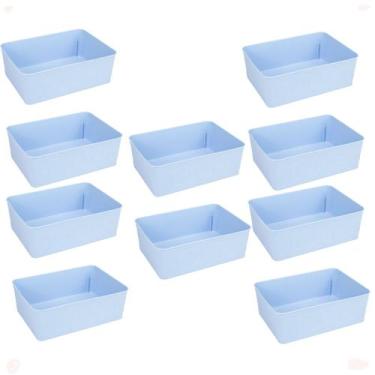 Imagem de Kit 10 Cesto Multiuso Decorativo Azul 19x13,5x6,5Cm - 123 Organizei
