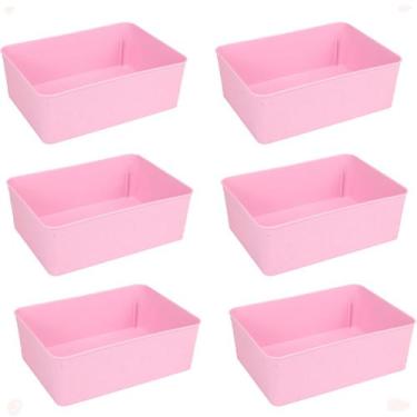 Imagem de Kit 6 Cesto Multiuso Decorativo Rosa 19x13,5x6,5Cm - 123 Organizei