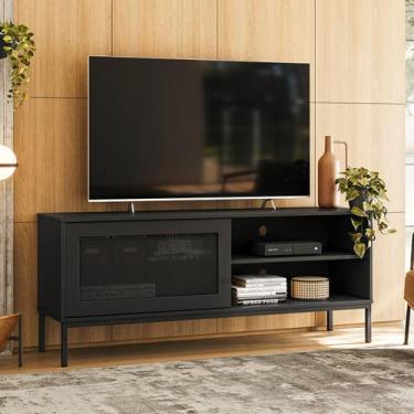 Imagem de Rack Palha Buriti Até 55 Polegadas 2 Nichos Preto - Olivar Móveis