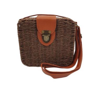 Imagem de Bolsa Transversal Feminina Quadrada Palha Moda Praia - KINGLEEN, Marro