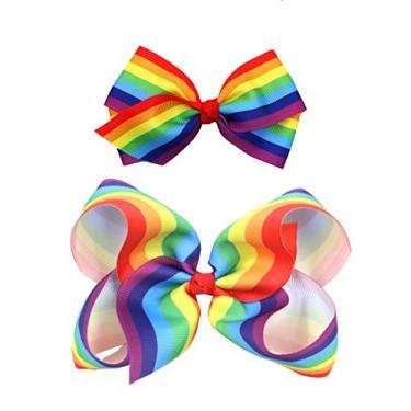 Imagem de Rainbow Hair Bow with Clip Grosgrain Ribbons HairClips for Girls JB35 (2 Pcs-Set B)