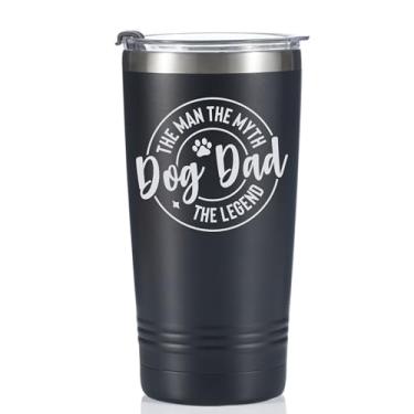 Imagem de Onebttl Dog Dad Gifts for Men, The Man The Myth The Legend, Caneca de viagem de aço inoxidável de 590 ml com tampa e canudo para pai de cachorro, amante de cães, proprietário, preto